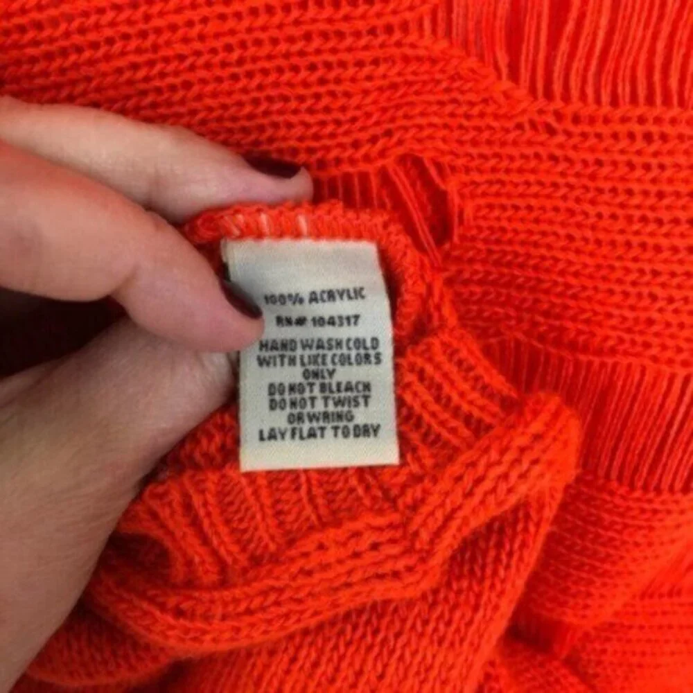 DEREK HEART | Women's Orange Long Sleeves Distressed Crop Sweater Size Large
